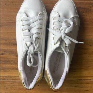 Juicy Couture White Sneakers with Gold Heel and Accents in Size 6 1/2